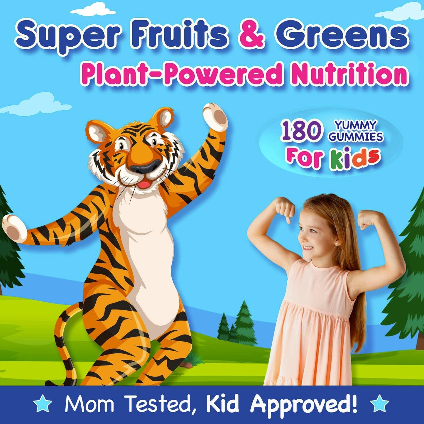 Super Fruit and Super Green Gummies for Kids 180 Count Superfood Blend Soft and Delicious Vegan friendly Gluten Free Non-GMO