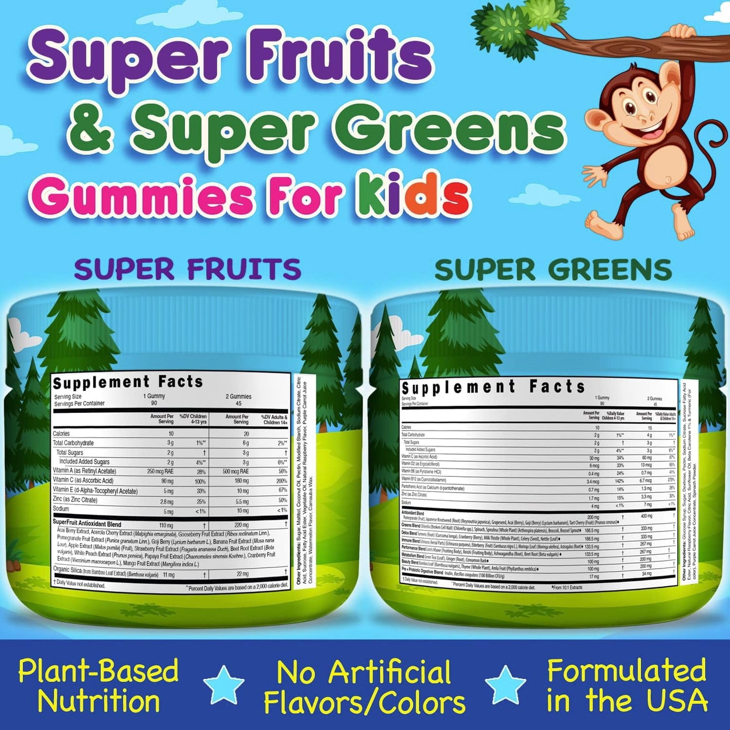 Super Fruit and Super Green Gummies for Kids 180 Count Superfood Blend Soft and Delicious Vegan friendly Gluten Free Non-GMO