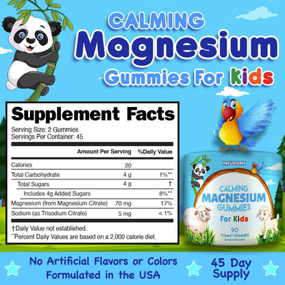 Calm Magnesium Gummies for Kids 90 Count Healthy Muscle Bone Energy Support Soft and Delicious Vegan Friendly Non-GMO