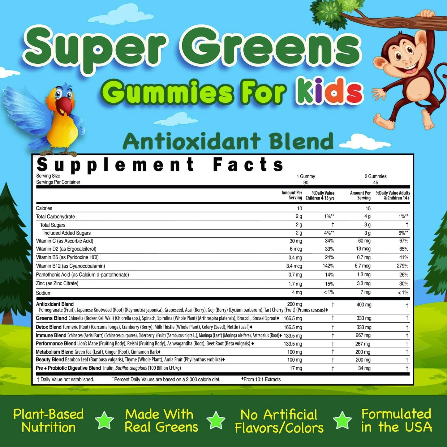 Super Green Gummies for Kids 90 Count Superfood Booster Soft and Delicious 8 Powerful Blends Vegan Friendly Gluten Free Non-GMO