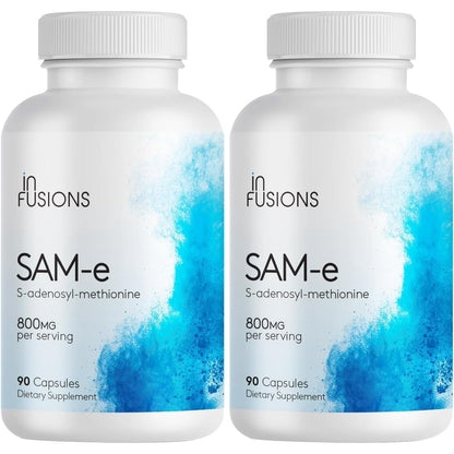 Pure SAM-e 800mg 180 Vegetable Capsules (S-Adensoyl-Methionine) Extra Strength Gluten Free Non-GMO - 2 Pack