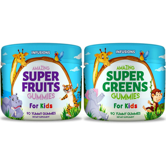 Super Fruit and Super Green Gummies for Kids 180 Count Superfood Blend Soft and Delicious Vegan friendly Gluten Free Non-GMO