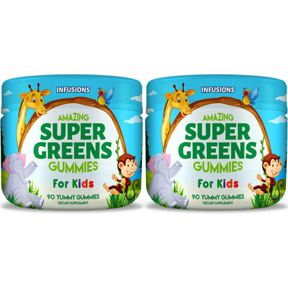 Super Green Gummies for Kids 180 Count Superfood Booster Soft and Delicious 8 Powerful Blends Vegan Friendly Gluten Free Non-GMO - 2 Pack