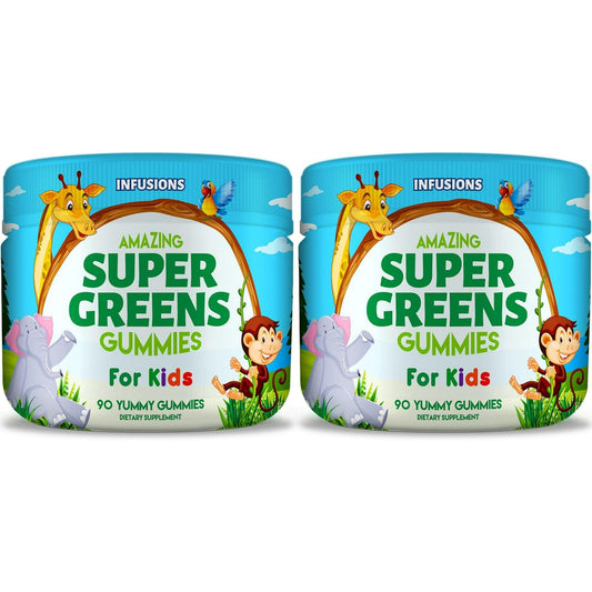 Super Green Gummies for Kids 180 Count Superfood Booster Soft and Delicious 8 Powerful Blends Vegan Friendly Gluten Free Non-GMO - 2 Pack