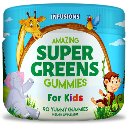 Super Green Gummies for Kids 180 Count Superfood Booster Soft and Delicious 8 Powerful Blends Vegan Friendly Gluten Free Non-GMO - 2 Pack