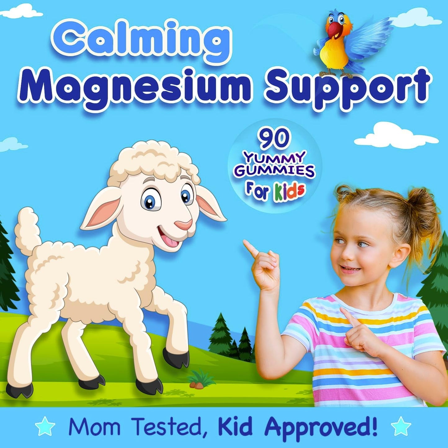 Calm Magnesium Gummies for Kids 90 Count Healthy Muscle Bone Energy Support Soft and Delicious Vegan Friendly Non-GMO