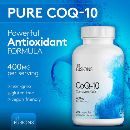 High Absorption Pure CoQ10 400mg 200 Capsules Extra Strength Gluten Free Non-GMO